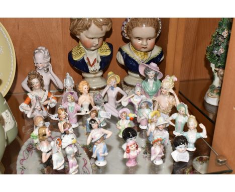 A COLLECTION OF HALF-DOLLS AND TWO 'BOURBON CHILDREN' BUSTS, to include twenty eight half-dolls, tallest 11.5cm, one marked '