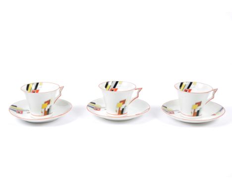 Five 20th Century Shelley art deco cups and six saucers, marked 'Shelley, England' (11)