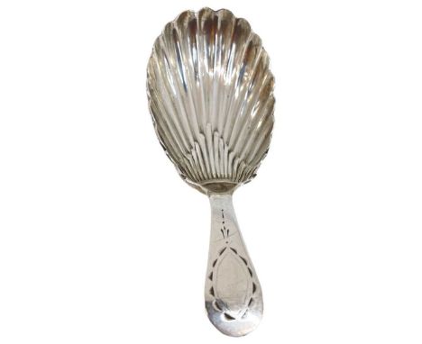 Georgian Scottish Silver Scallop Bowl Caddy Spoon. 12 g. Greenock 1801-1805, James OrrLength 8.5 cmsCondition report: Good