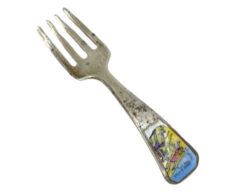 Rare Nursery Rhyme Enamelled Child's Silver Fork. 12 g. Marked 'Sterling'. Enamel to show 'Jack and Jill'Length 7.5 cmsCondit