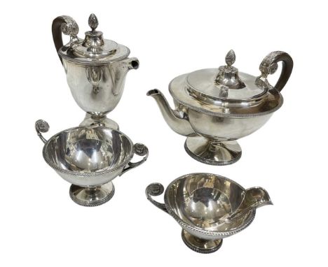 Silver 4 piece Tea Service. Sheffield 1928, James Dixon &amp; Sons. Teapot length 26.5 cm x Width 17 cm x Height 17 cm. Combi