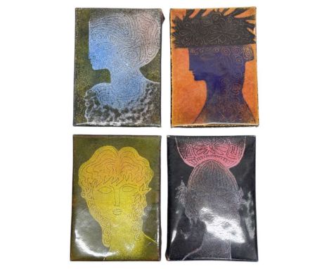 A Series of Four 1950's Limoges Enamel on Copper Plaquesin colourful enamels with heads amd profiles of ladies.