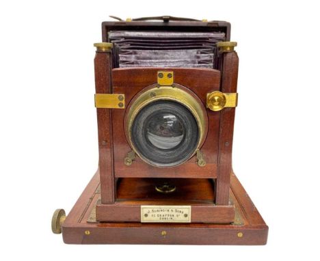 A Late 19th Century Mahogany and Lacquered Brass Plate Camera,J. Robinson & Sons, 65 Grafton Street, Dublin, of hinged rectan