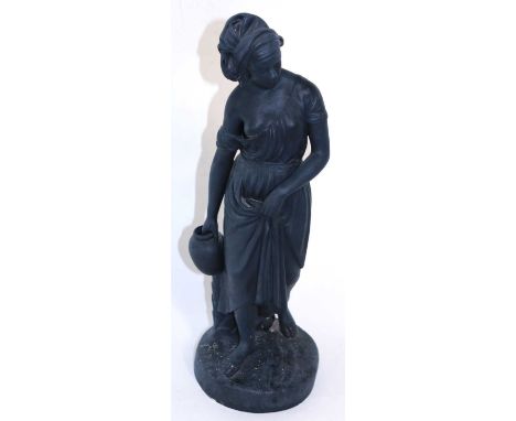 Black Hand Painted Copeland Parian Ware figure, lady carrying a water pitcher together with a further black hand painted Pari