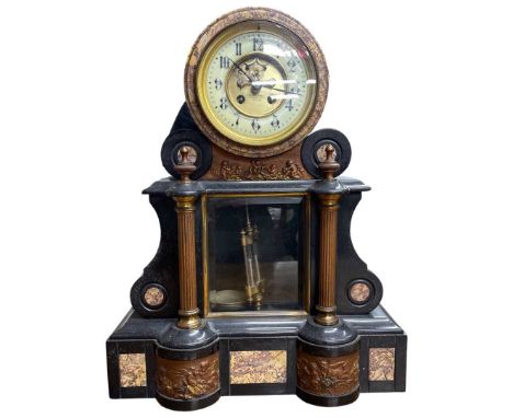 A Late 19th Century Black and Variegated Marble Mantle Clock, retailed by Howard & Sons Ltd - 25,26 & 27 Berners Street, Lond