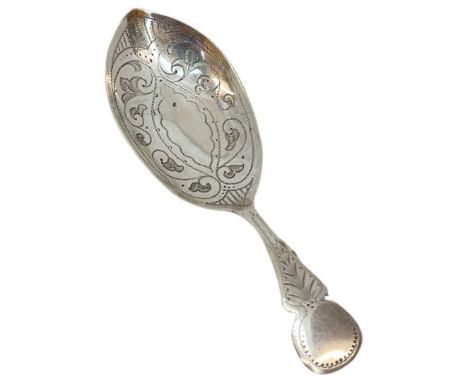Georgian Scottish Silver Caddy Spoon. 8 g. Edinburgh 1841, probably Robert Greig. Prick engraved decoration throughout. Vacan
