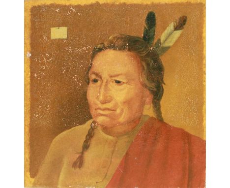 Of American or Canadian Indian InterestAn oil on board portrait of a native Indian, early 29th century.29cm square