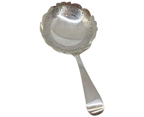 Georgian Silver Caddy Spoon. 17 g. London 1815, Thomas James. Wavy border decoration and prick decoration to bowlLength 10 cm