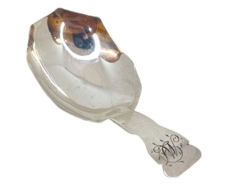 Unusual Georgian Silver Caddy Spoon. 7 g. London 1808, Thomas James. Bowl of octagonal form. Mongram to terminalLength 7 cmsC