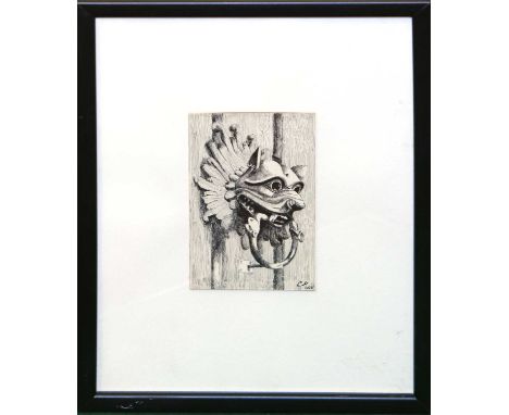 C.P (BRITISH, 20TH CENTURY) 12th Sanctory Knocker, Durham Cathedralinitialled C.P and dated 1925 lower right, pen and ink dra