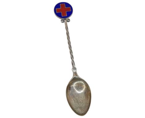 Unusual Silver and Enamel Teaspoon of Gas Board Interest. 19 g. Birmingham 1953, Vaughan &amp; Sons. Enamel shows red cross o