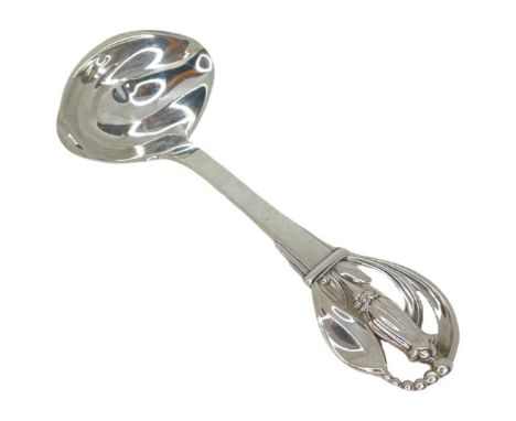 Danish Silver Sauce Ladle. 88g. W &amp; S Sorensen. Ornate Iris designLength 18.5 cm