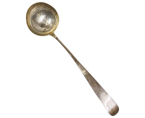 Large Georgian Scottish Silver Ladle. 210 g. Edinburgh 1809, Maker 'M...'. Monogram to terminalLength 38 cms approxCondition 