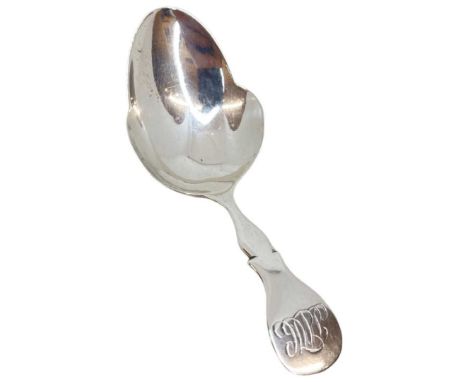 Georgian Silver Caddy Spoon. 16 g. London 1808, Thomas James. Of plain form. Monogram to terminalLength 9 cmsCondition report