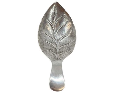 Georgian Silver Naturalistic Caddy Spoon. 5 g. London 1831, Edward Barton (?). Bowl formed as a leaf.Length 6.1 cmsCondition 