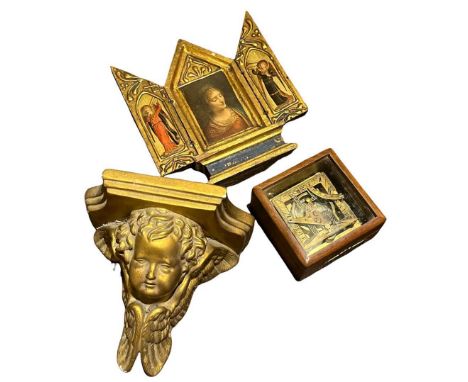 Three reproduction items comprising Triptych, Sundial and Cherub BracketQty: 3