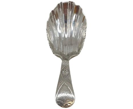 Georgian Scottish Silver Scallop Bowl Caddy Spoon. 11 g. Edinburgh 1812. Maker unclear (IH/HI???). Trace of a monogram to ter