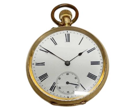 A Late 19th Century Swiss 14K Open Face, Keyless Lever Watch, A.G.S.The frosted, gilt and jewelled movement with bi-metallic 