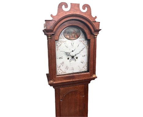 An Early 19th century Oak Cased 8-Day Long Case Clock Thomas Green - Aylsham,The arched hood with scrolling pediment over 3/4