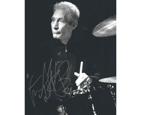 Music, Charlie Watts signed 10x8 black and white photograph. Watts (2 June 1941 - 24 August 2021) was an English musician who