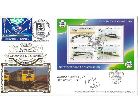 Politician, Tony Blair signed Channel Tunnel FDC with official stamps and postmarks June 1994. Blair KG (born 6 May 1953) is 