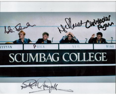The Young Ones multi signed 10x8 colour University Challenge scene photograph. Series 2; Episode 1 of The Young Ones photogra