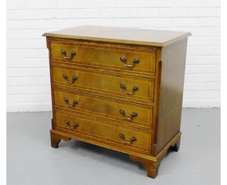 Mahogany and inlaid chest, the moulded rectangular top over four long drawers, on bracket feet, 76 x 77cm