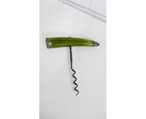George V silver mounted and stained green handled corkscrew with makers marks for Harrison Brothers & Howson, Sheffield 1927 