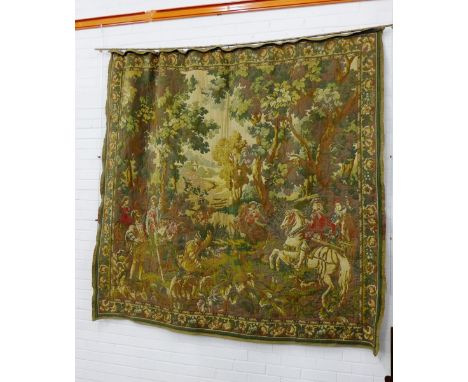 Wall hanging hunting scene tapestry, 200 x 204cm