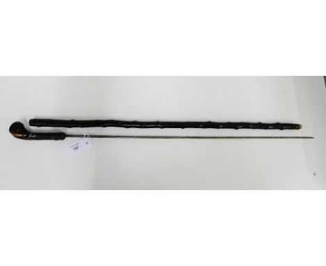 A late 19th century sword stick complete with stained hawthorn shaft, 86cm long 