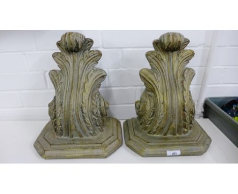 A pair of painted giltwood acanthus wall bracket shelves, 33 x 30 cm 