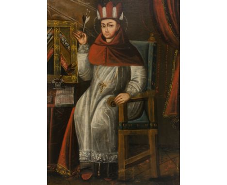 Colonial School. Cuzco. Peru. Late 17th century.   "Cardinal´s portrait"   Oil on canvas. Relined. 106 x 76 cm.   Appears to 
