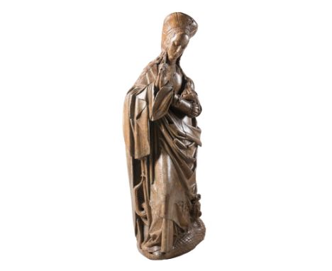 Attributed to Hendrick Douverman (Circa 1480 - 1543, Kalkar)  "Saint Margaret and the dragon"  Carved oak wood sculpture.  Ge