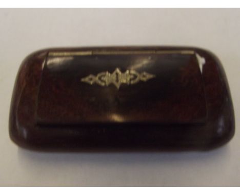 Victorian snuff box with white metal inlay