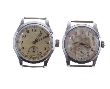 GENTLEMAN'S ETERNA MILITARY STAINLESS STEEL MANUAL WIND WRIST WATCH signed Eterna movement, the round dial with black-bordere