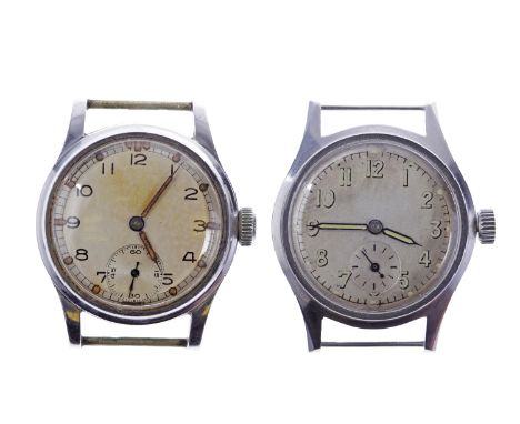 TWO GENTLEMAN'S MILITARY ISSUE STAINLESS STEEL MANUAL WIND WRIST WATCHESone with a white dial, signed Cortebert cal 665 movem