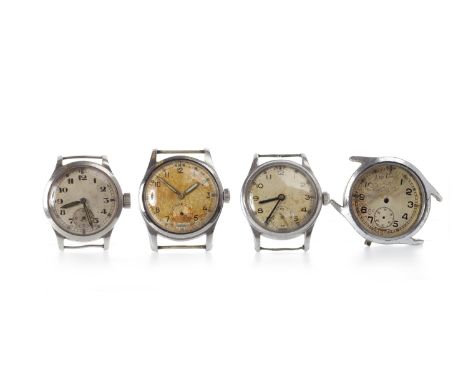 THREE VARIOUS MILITARY MANUAL WIND WRIST WATCHESeach with Arabic numerals, luminous dot hour markers, subsidiary seconds at 6