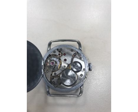 GENTLEMAN'S HELVETIA MILITARY ISSUE STAINLESS STEEL MANUAL WIND WRIST WATCHsigned Helvetia movement, the round black dial wit