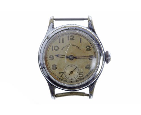 GENTLEMAN'S REVUE-SPORT MILITARY CHROME MANUAL WIND WRIST WATCHsigned Revue 15 jewel movement, the round dial with black-bord