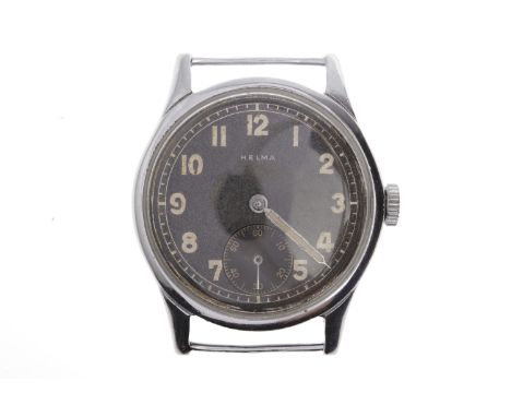GENTLEMAN'S HELMA MILITARY ISSUE STAINLESS STEEL MANUAL WIND WRIST WATCHunsigned movement with A.S1130, the round black dial 