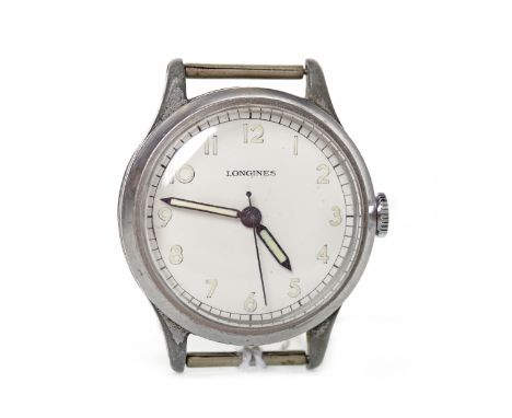 GENTLEMAN'S LONGINES STAINLESS STEEL MANUAL WIND WRIST WATCHpossibly military issue, signed 17 jewel movement numbered 651111