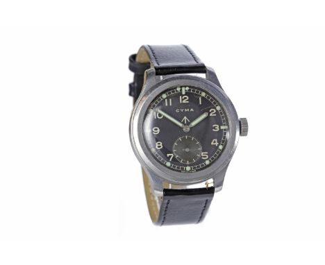 GENTLEMAN'S CYMA MILITARY ISSUE STAINLESS STEEL MANUAL WIND WRIST WATCHsigned 15 jewel CYMA movement numbered 385864, the rou