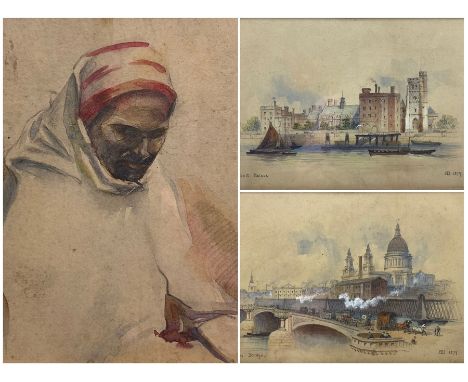 ED (British 19th century): 'Lambeth Palace' and 'Blackfriars Bridge', pair watercolours signed and titled 16cm x 23cm; Polish