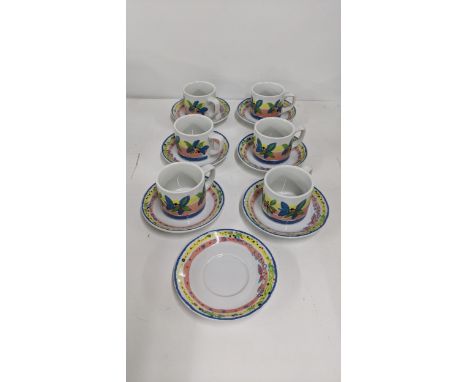 A set of six cups and saucers, and one saucer of Schönwald porcelain designed by Philip Sutton, for the Royal Academy of Arts