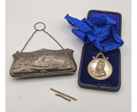 A George Heriot's Hospital School silver prize medal from the Governor's, together with a silver purse hallmarked Birmingham 