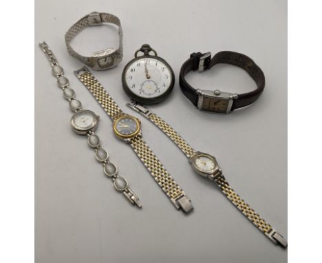 A silver cased, open faced pocket watch A/F, along with mixed wristwatches to include a ladies Citizen quartz watch, a gents 