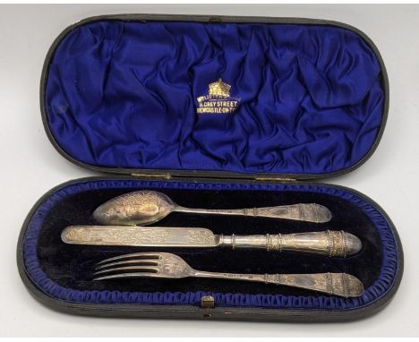 A Victorian silver Christening set, knife, fork and spoon, casedLocation: 