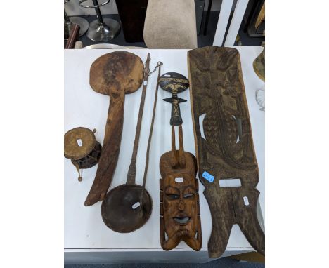 African style tribal artefacts, masks and tools including reproduction and tourist pieces, Location: 
