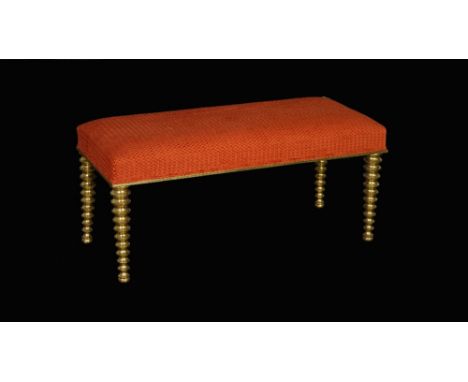 A modern rectangular footstool on giltwood bobbin turned supports, 107cm wide x 47cm high, (a.f.).