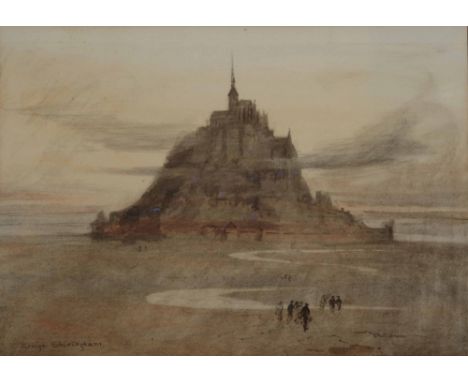 GEORGE SHERINGHAM (1884-1937) Mont-St.-Michel, signed, mixed media, 23 x 34cm